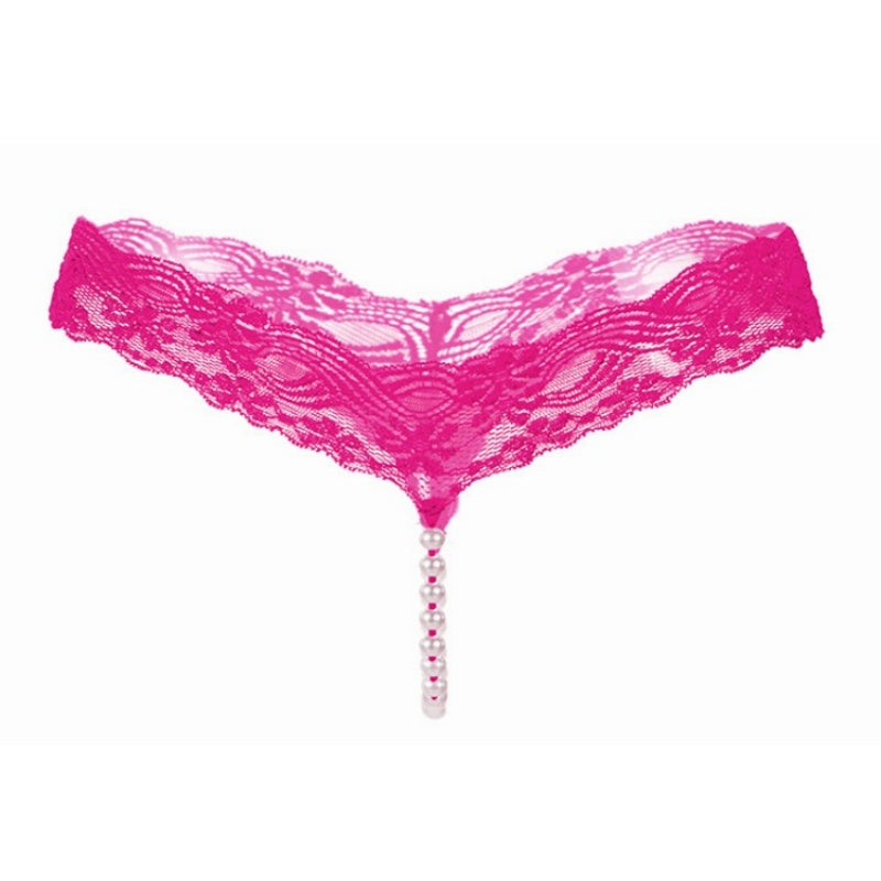 Pearl Tassel Floral Lace Thong