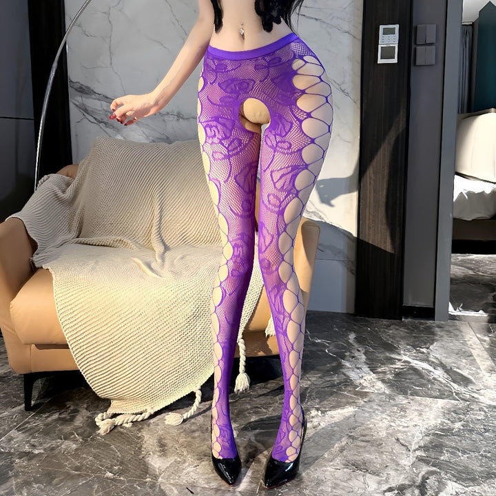 Sexy Open-Crotch Lace Fishnet Tights