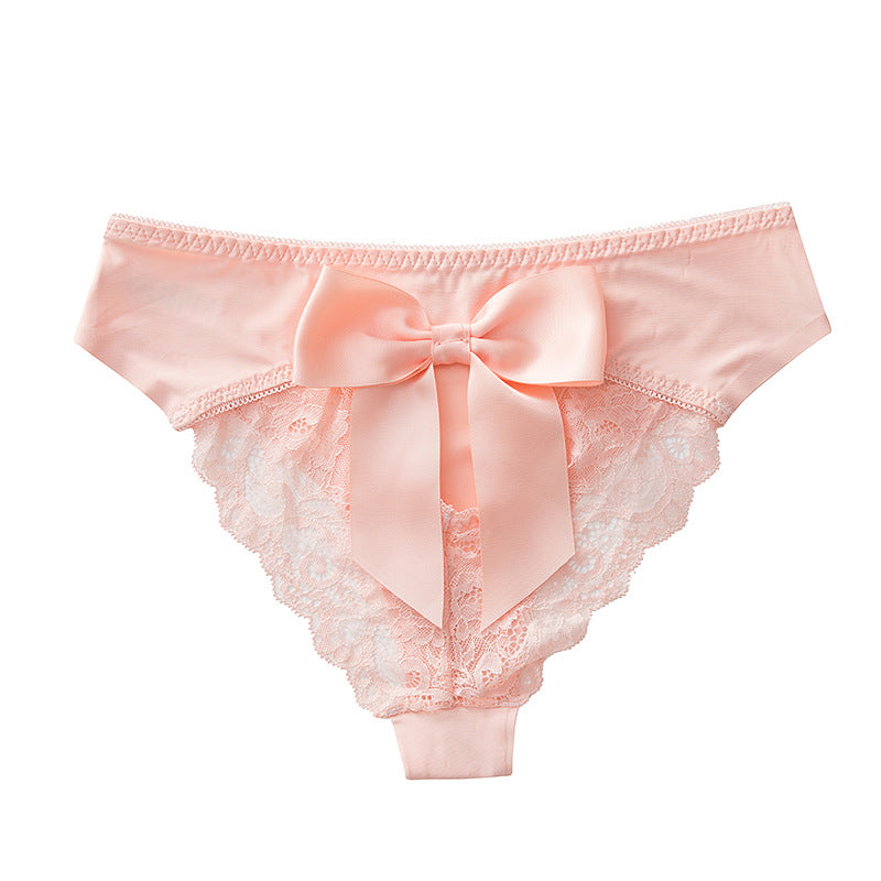Satin Bow Lace Trim Cheeky Panties