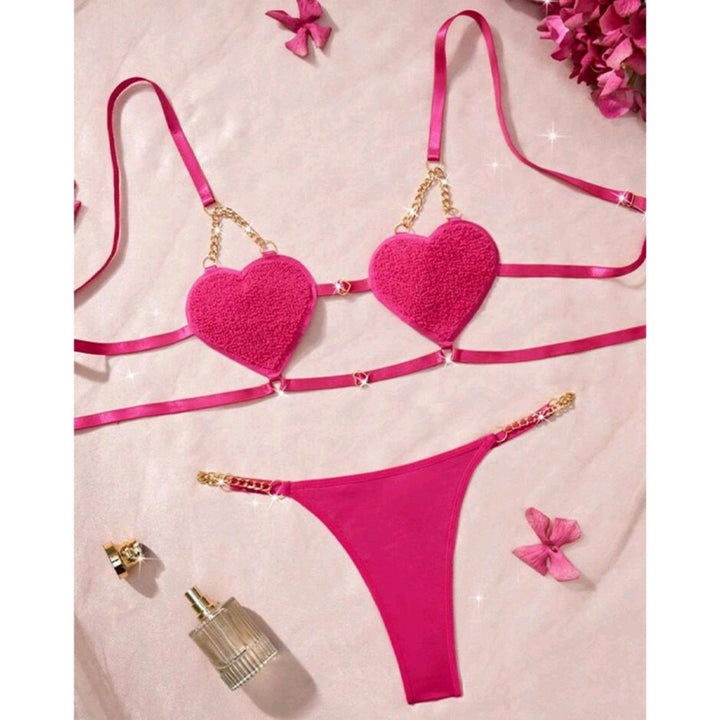 Velvet Heart Chain Strappy Bra & Thong Set
