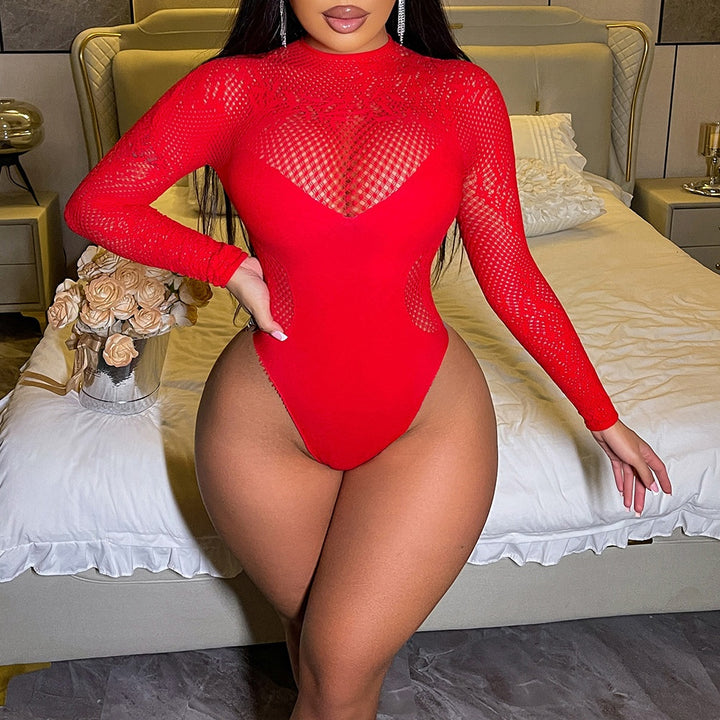 High-Neck Mesh Panel Bodysuit