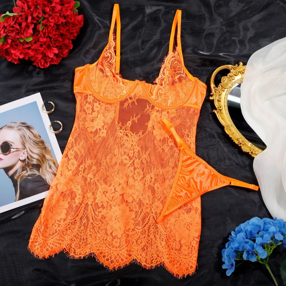 Floral Lace Sheer Mini Dress