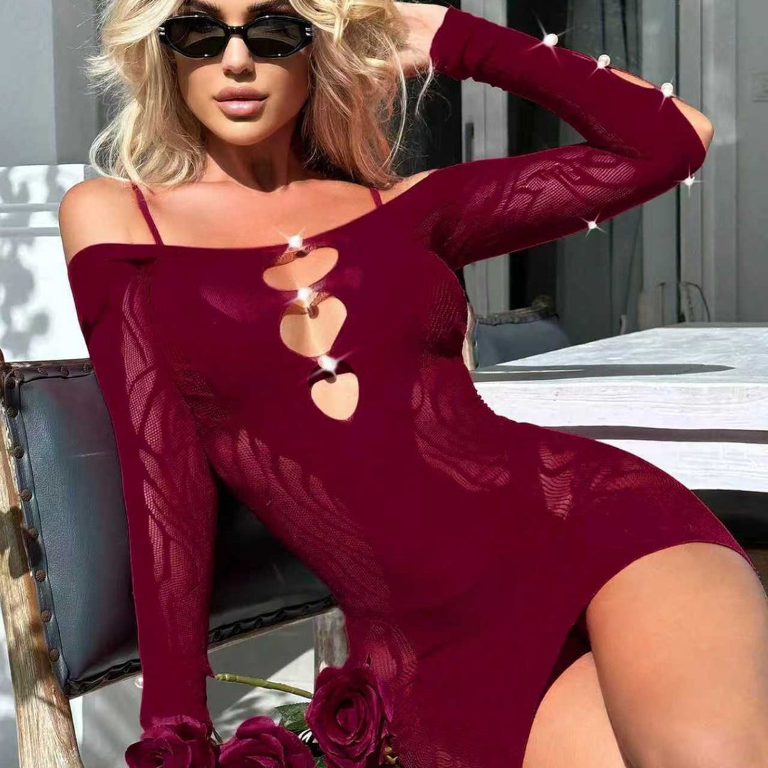 Off-Shoulder Cutout Long Sleeve Knit Mini Dress