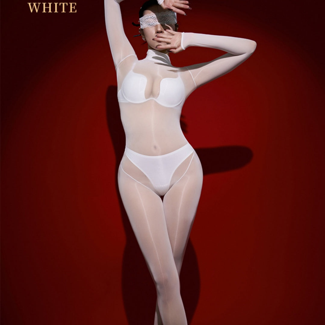Glossy Sheer Long-Sleeve Bodystocking