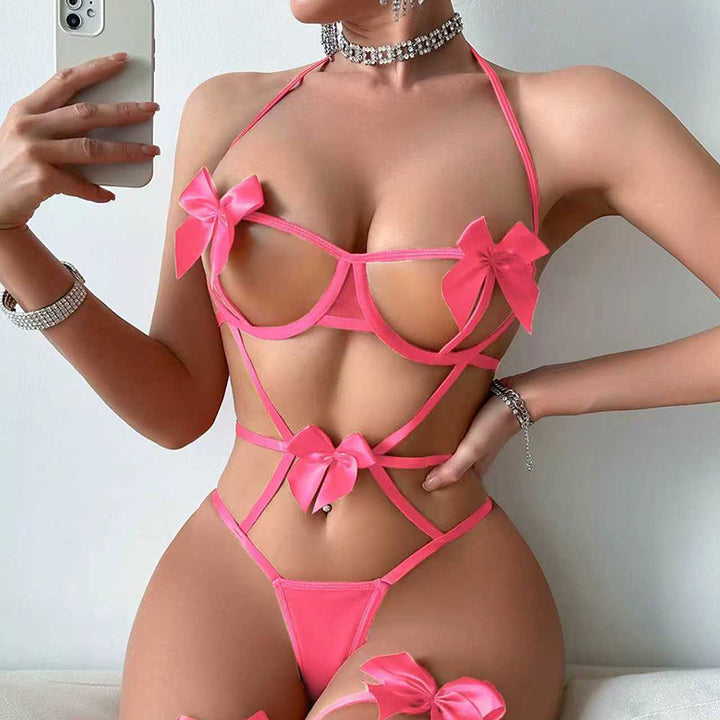 Strappy Bow Cutout Lingerie Set