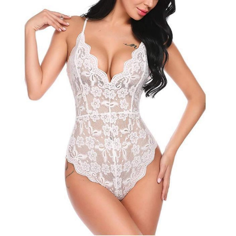 V-Neck Floral Lace Teddy