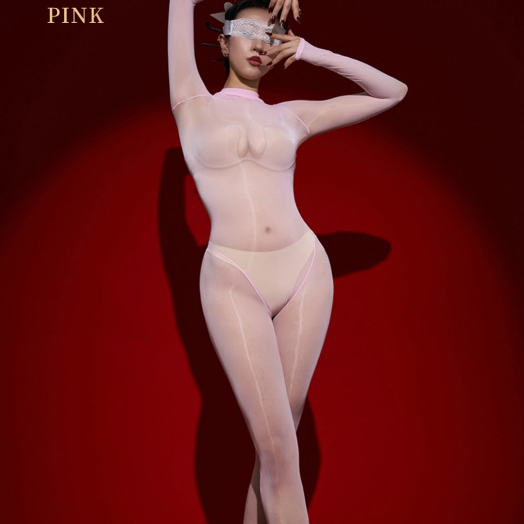 Glossy Sheer Long-Sleeve Bodystocking
