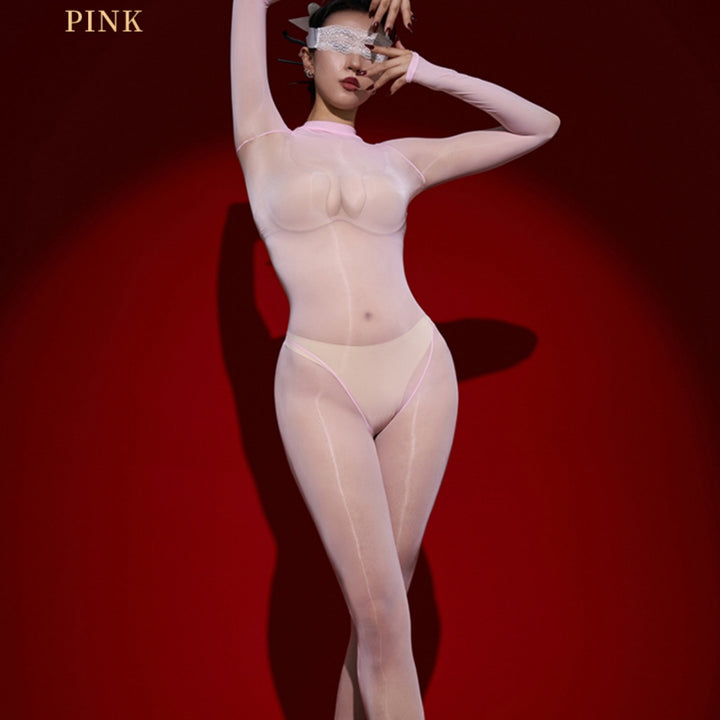 Glossy Sheer Long-Sleeve Bodystocking