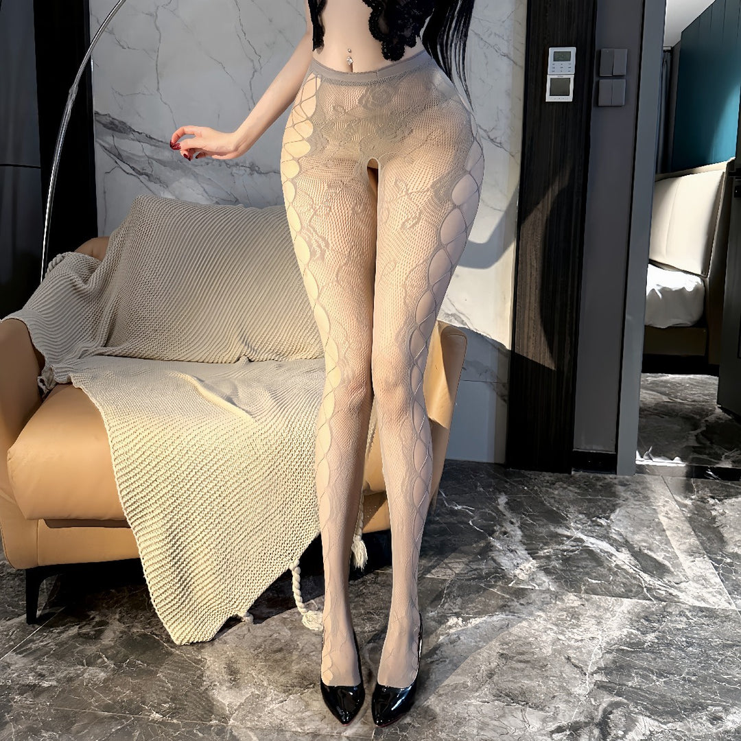 Sexy Open-Crotch Lace Fishnet Tights
