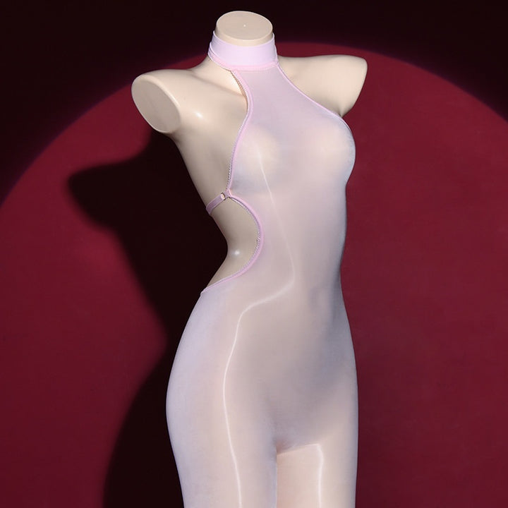 Glossy Halter Neck Sheer Bodysuit