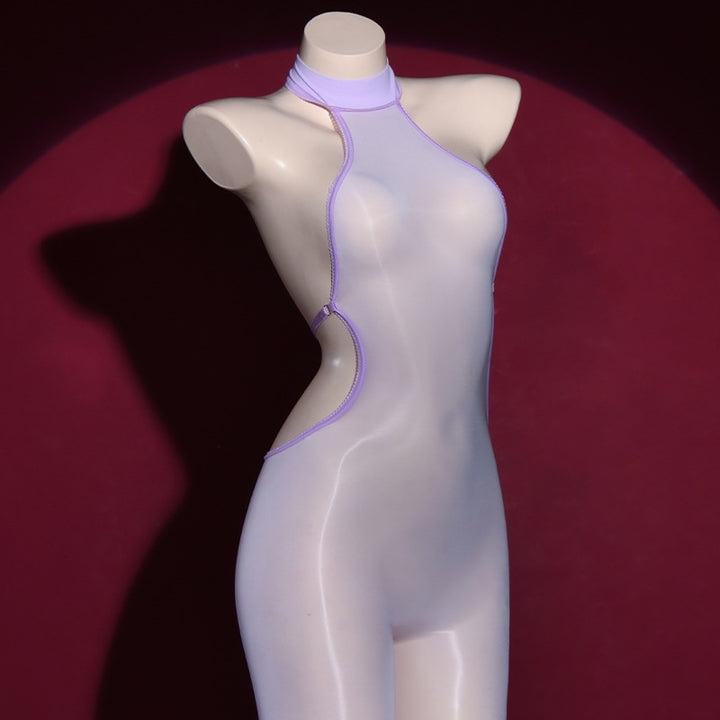 Glossy Halter Neck Sheer Bodysuit
