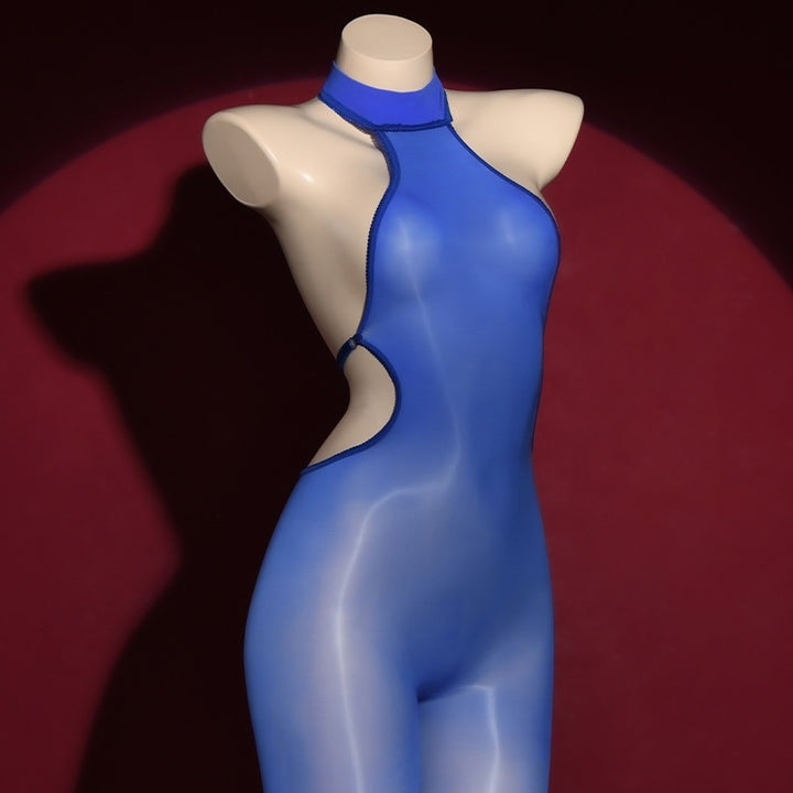 Glossy Halter Neck Sheer Bodysuit
