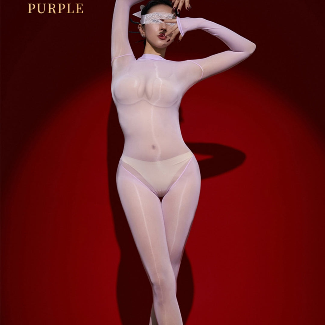 Glossy Sheer Long-Sleeve Bodystocking