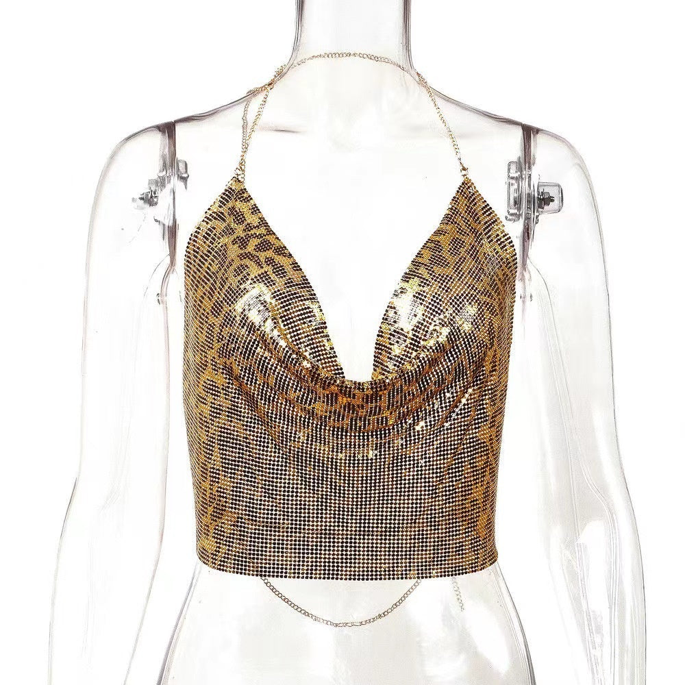 Sparkly Chainmail Halter Crop Top