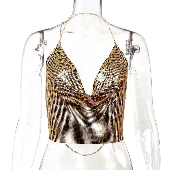Sparkly Chainmail Halter Crop Top