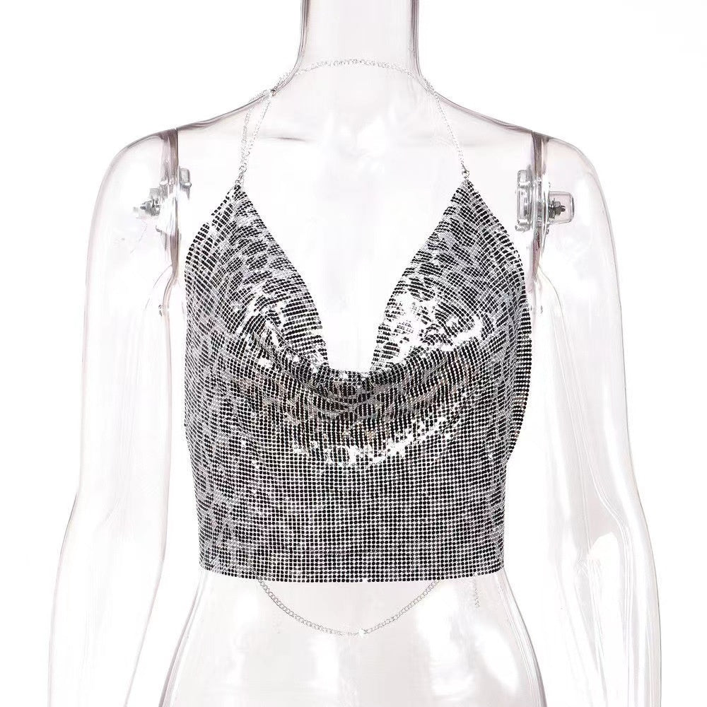 Sparkly Chainmail Halter Crop Top