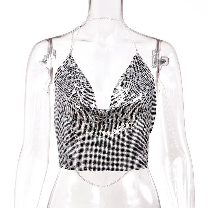 Sparkly Chainmail Halter Crop Top