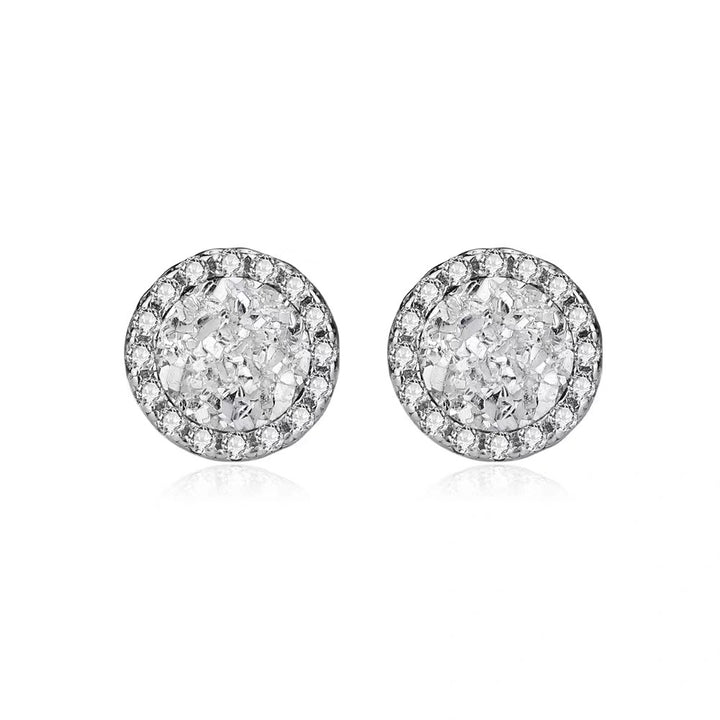 Multi-Color Druzy Crystal Diamond-Inlaid Round Earrings