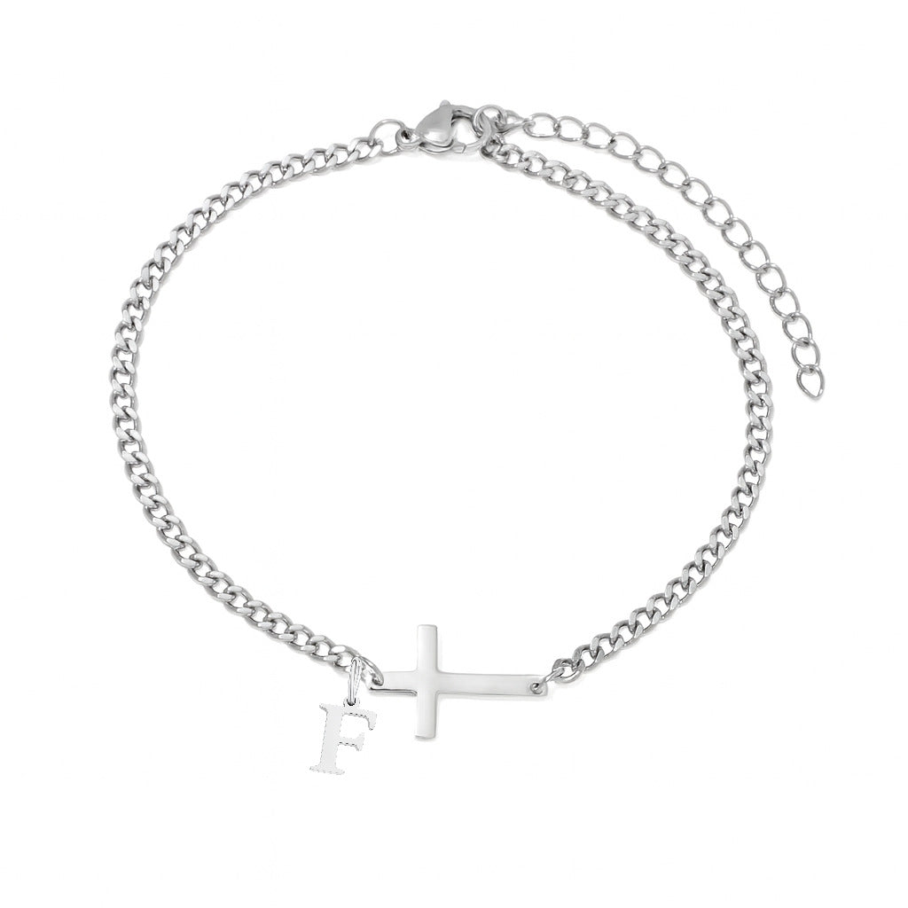 Niche Design Religious-Style Cross 26-Letter Custom Bracelet