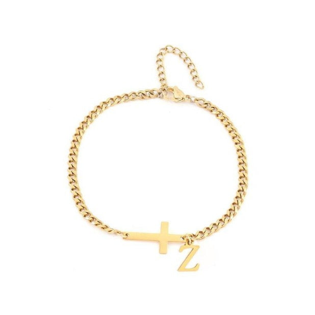 Niche Design Religious-Style Cross 26-Letter Custom Bracelet