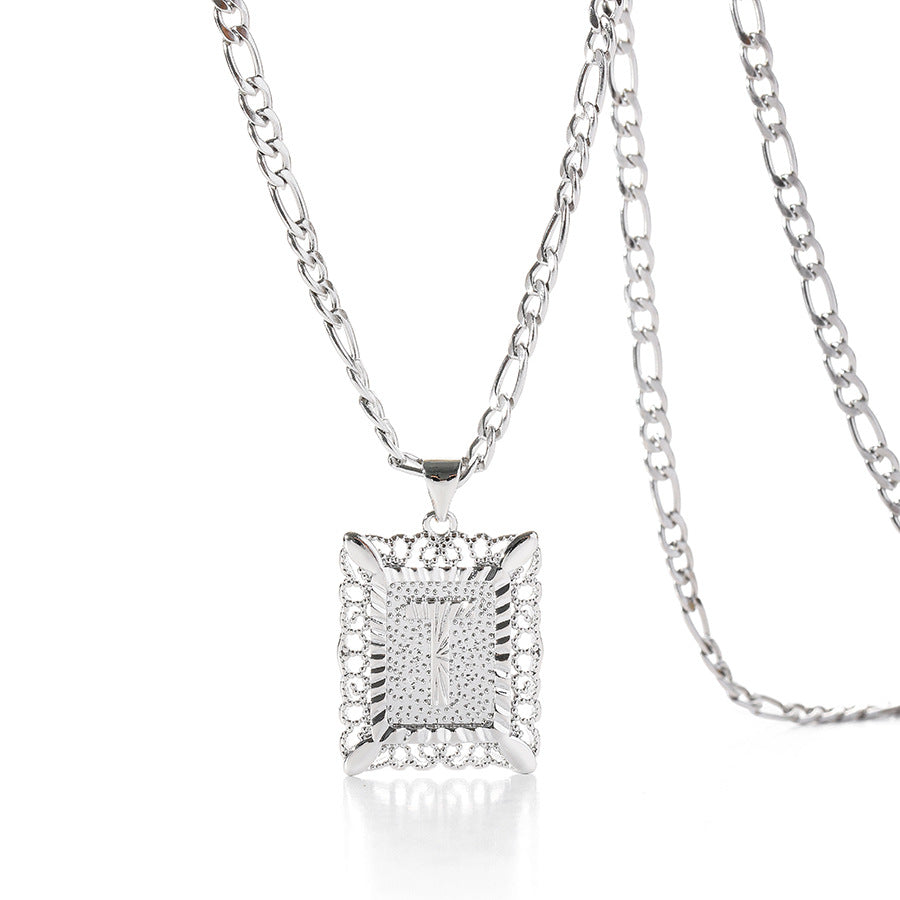 Vintage Square Letter Pendant Necklace