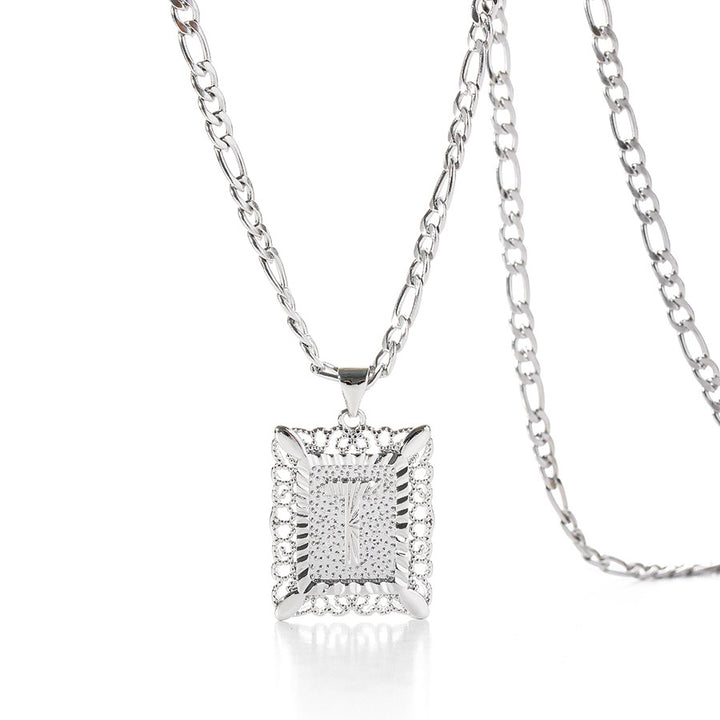 Vintage Square Letter Pendant Necklace