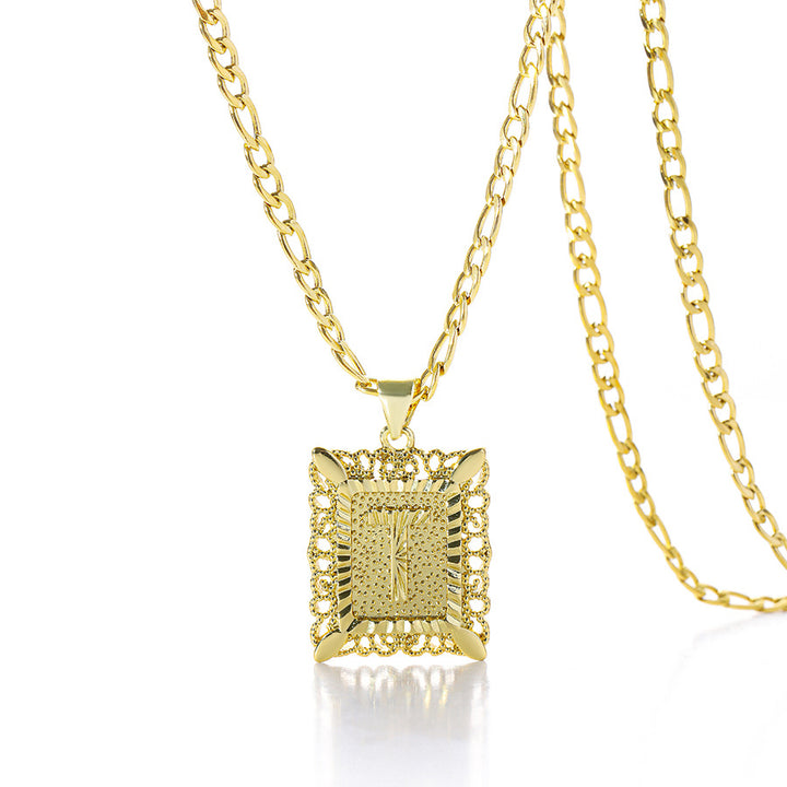Vintage Square Letter Pendant Necklace