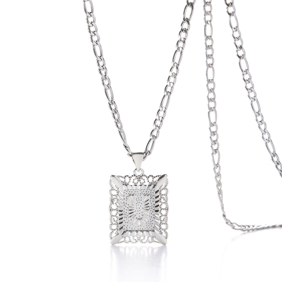 Vintage Square Letter Pendant Necklace