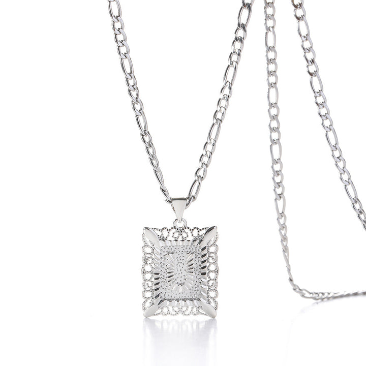 Vintage Square Letter Pendant Necklace