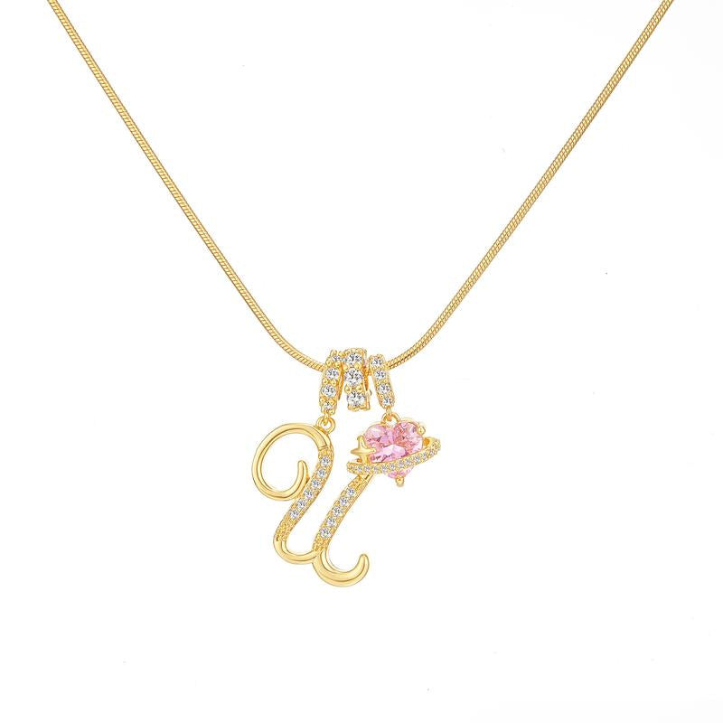 Letter Heart Diamond - Inlaid Combination Necklace (26 - Letter Version)