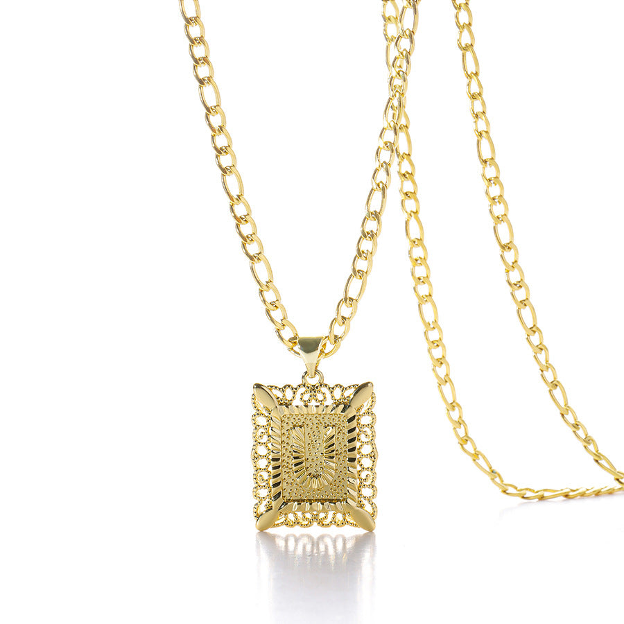 Vintage Square Letter Pendant Necklace