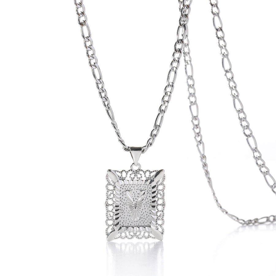 Vintage Square Letter Pendant Necklace