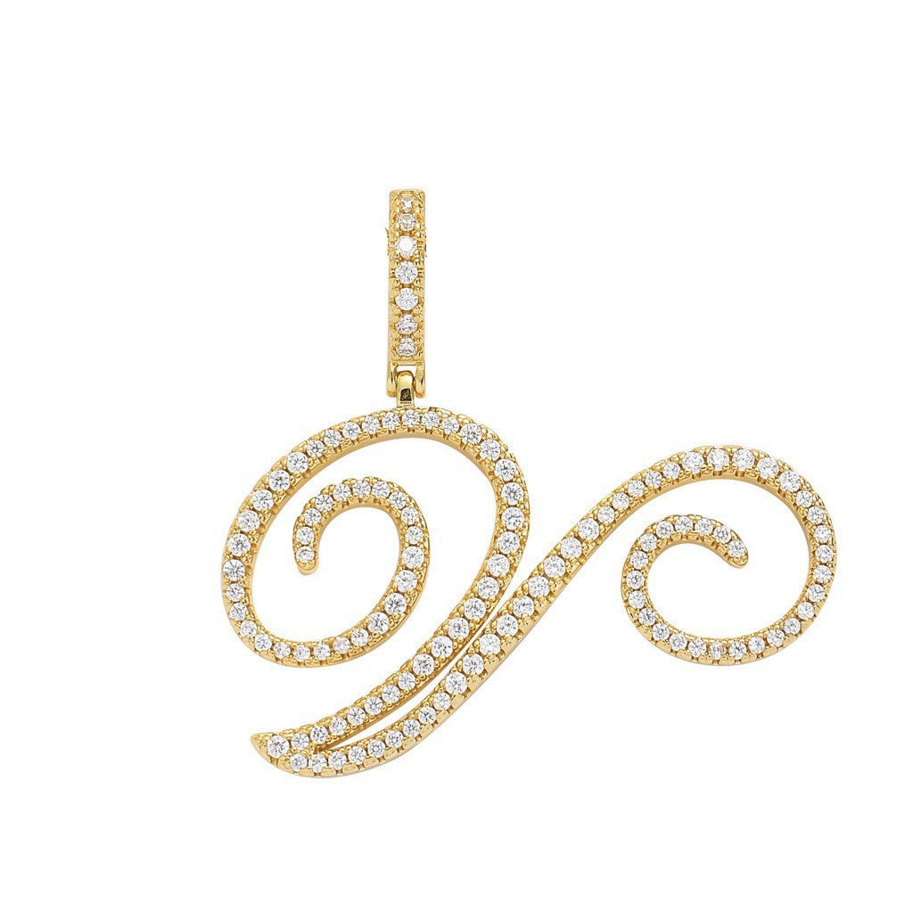 Floral Letter Full-Diamond Pendant Necklace (Gold/Silver Version)