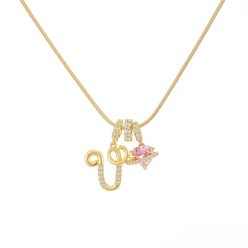 Letter Heart Diamond - Inlaid Combination Necklace (26 - Letter Version)