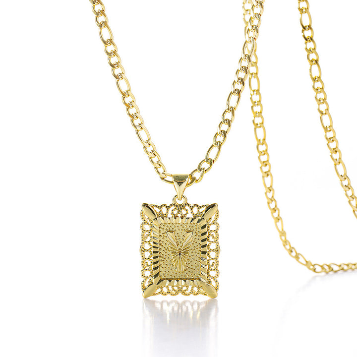Vintage Square Letter Pendant Necklace