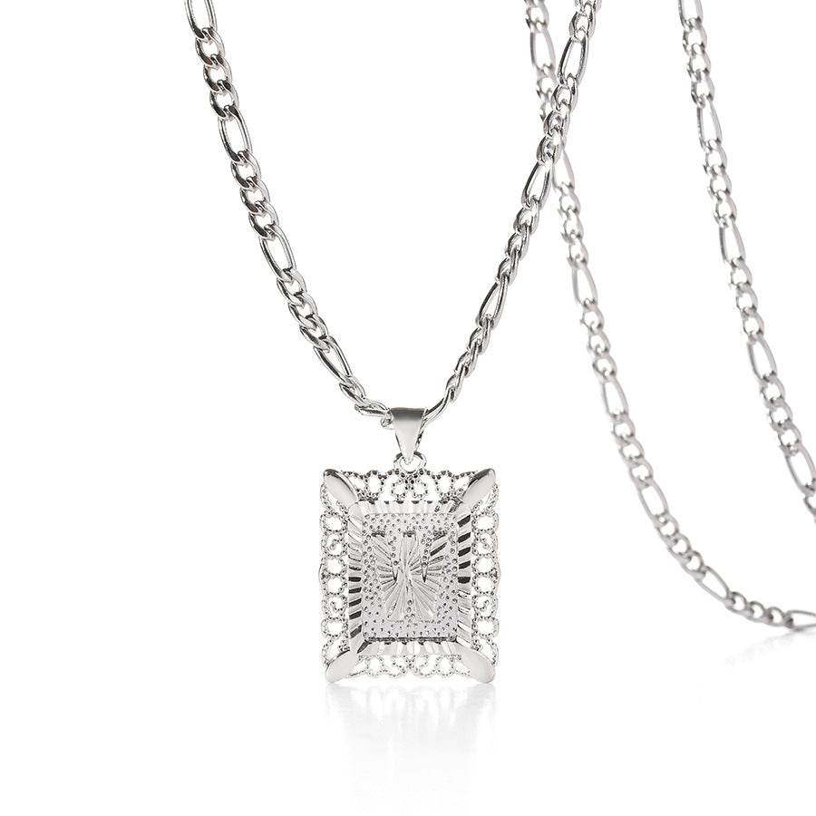 Vintage Square Letter Pendant Necklace