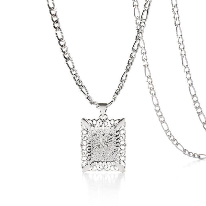 Vintage Square Letter Pendant Necklace