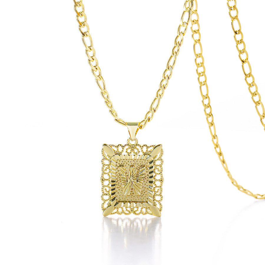 Vintage Square Letter Pendant Necklace