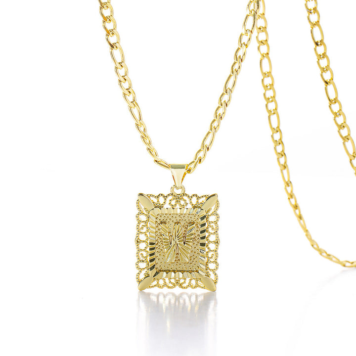 Vintage Square Letter Pendant Necklace