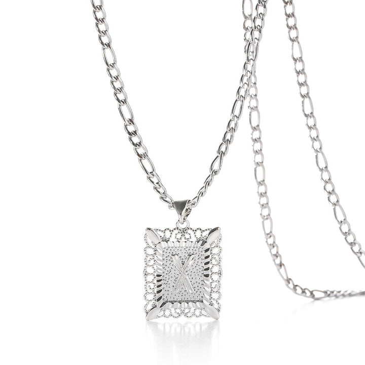 Vintage Square Letter Pendant Necklace
