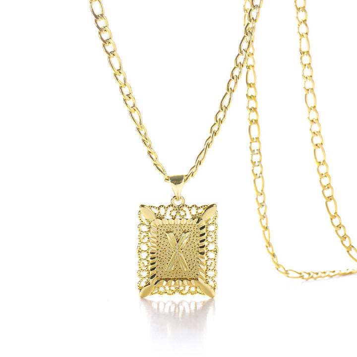 Vintage Square Letter Pendant Necklace