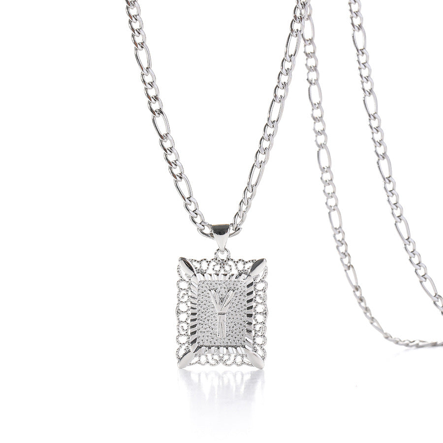 Vintage Square Letter Pendant Necklace