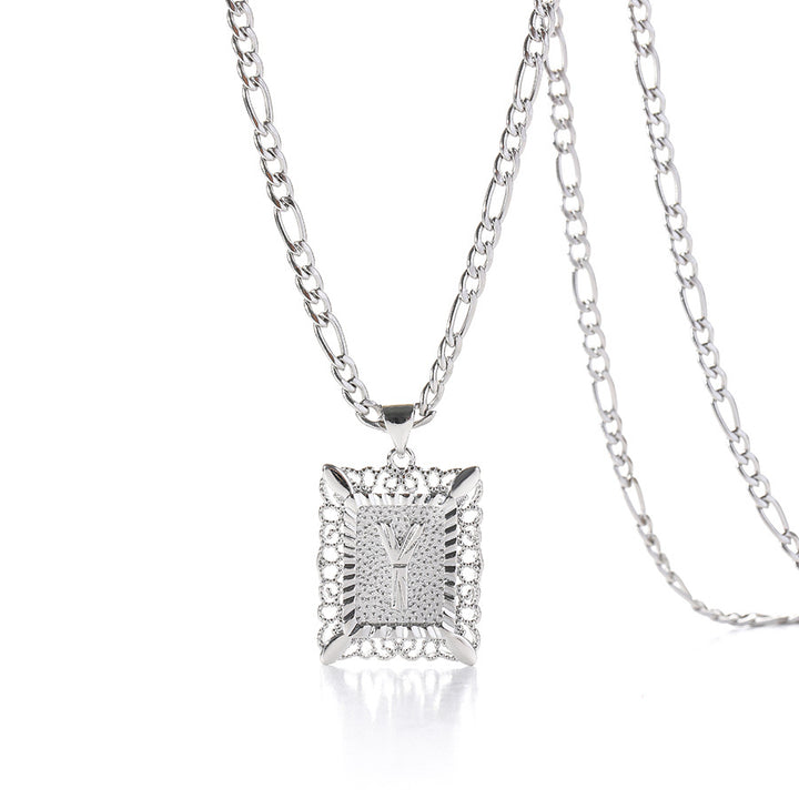 Vintage Square Letter Pendant Necklace