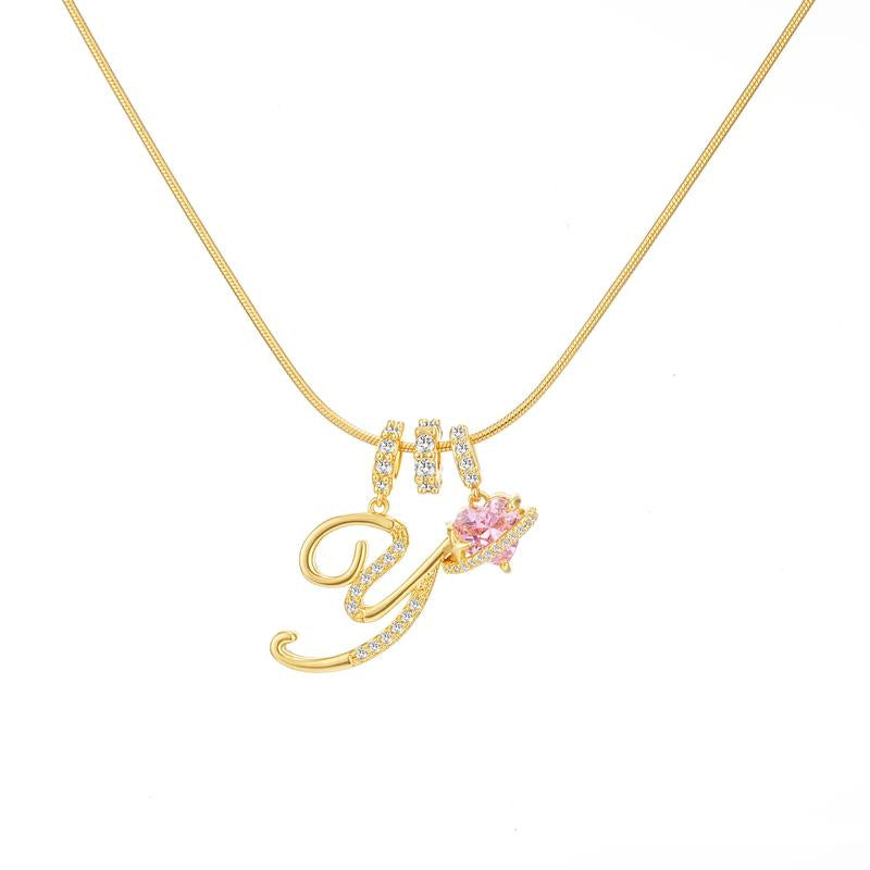 Letter Heart Diamond - Inlaid Combination Necklace (26 - Letter Version)