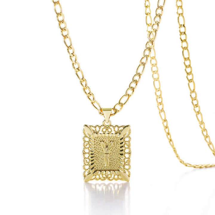 Vintage Square Letter Pendant Necklace
