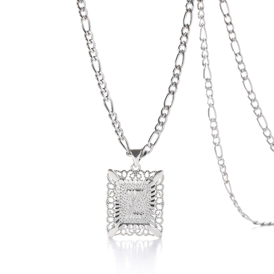 Vintage Square Letter Pendant Necklace