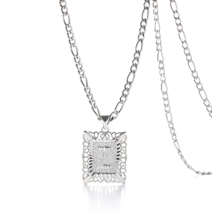 Vintage Square Letter Pendant Necklace