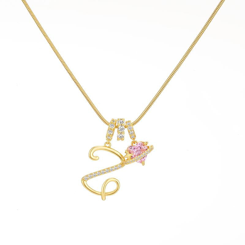 Letter Heart Diamond - Inlaid Combination Necklace (26 - Letter Version)