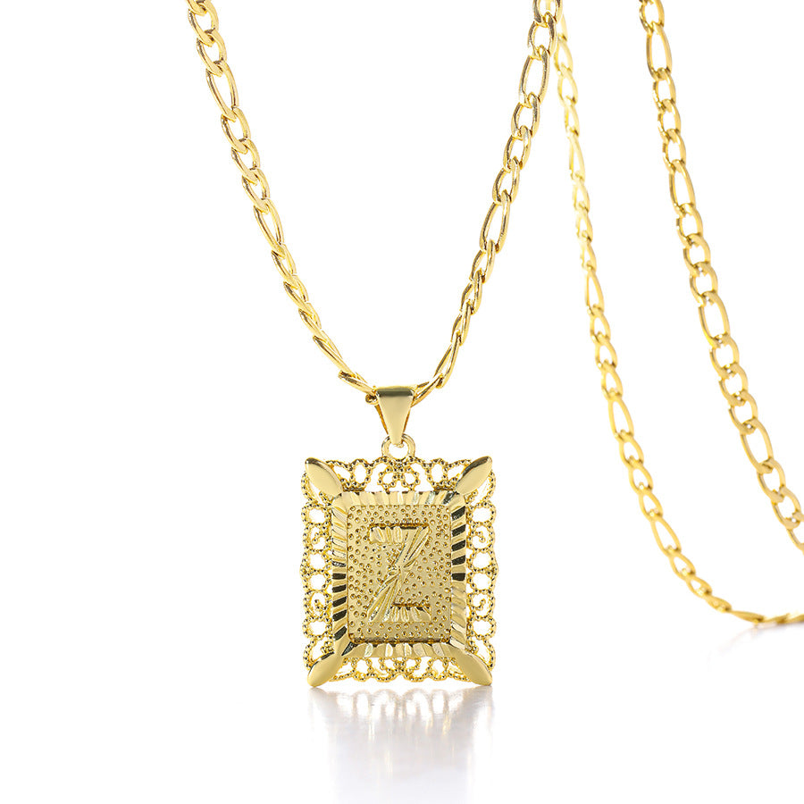 Vintage Square Letter Pendant Necklace