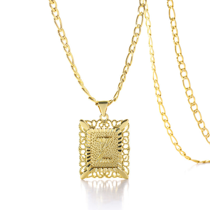 Vintage Square Letter Pendant Necklace